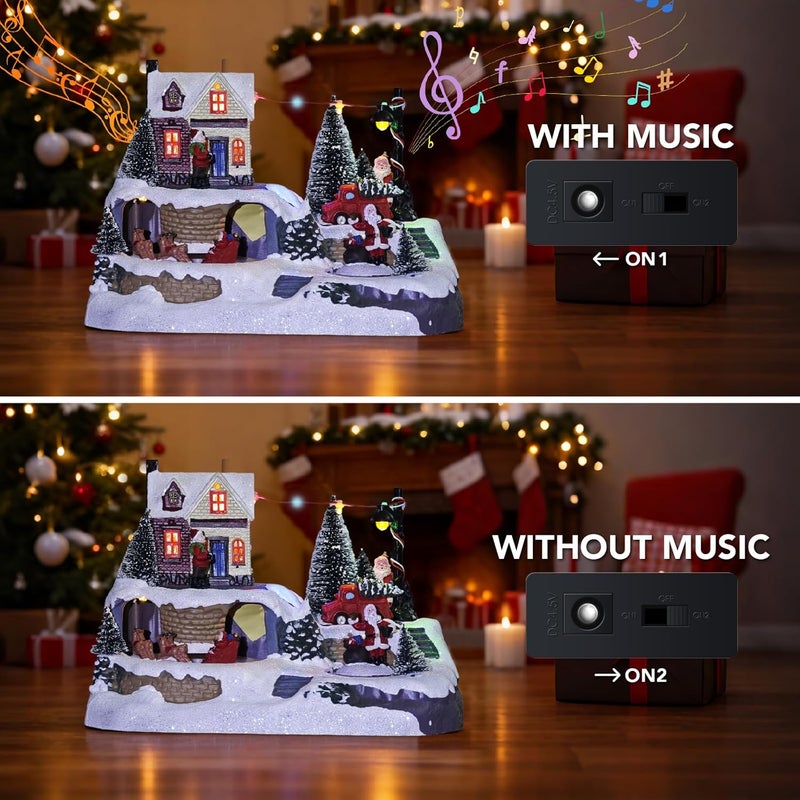 MerryPulse Christmas Village, Festival Scene Rotating Reindeer and Santa Claus Village Houses Decorations with 8 Musical for Holiday Table Displays - Image 4